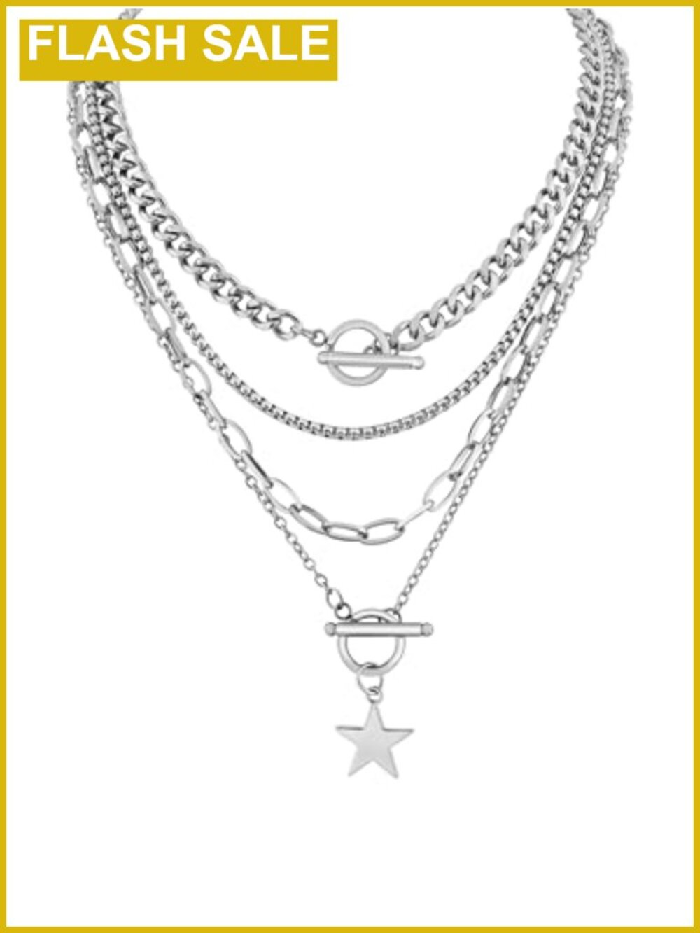 Goth Layered Star Choker Necklace Zinc Alloy Stainless Steel 4-Piece